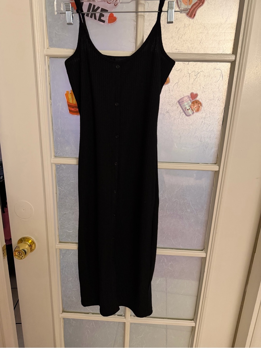 Forever 21 Black Ribbed Button-Front Slip Dress